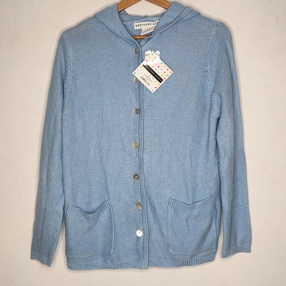 NEW Gretchen Scott Blue Hoodie Button Down Knit Sweater Women's Medium M - Picture 1 of 6